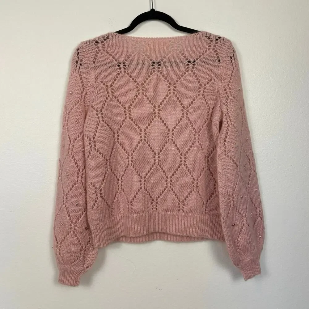 NWT Sezane Federica Knit Powder Pink Jewel Detail Balloon Sleeve Jumper XXS